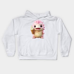 Adorable Pink Dinosaur with Ice cream Kids Hoodie